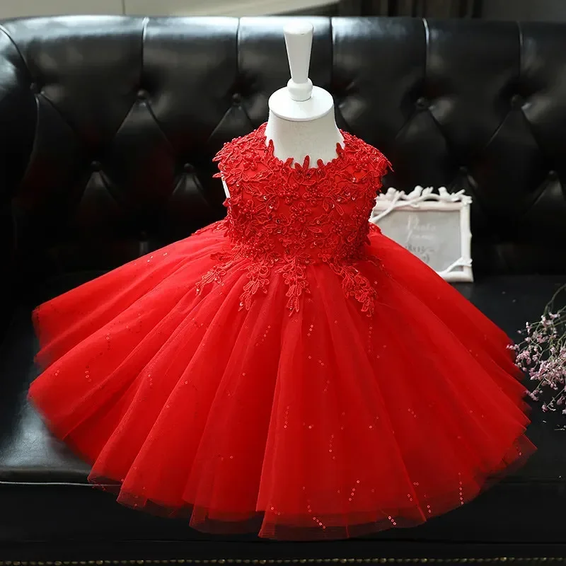 Bridesmaid Dress for Flower Girls Kids Gown Outfit Red Dresses Matching Children Princess Weddings Luxurious Hostess Costume