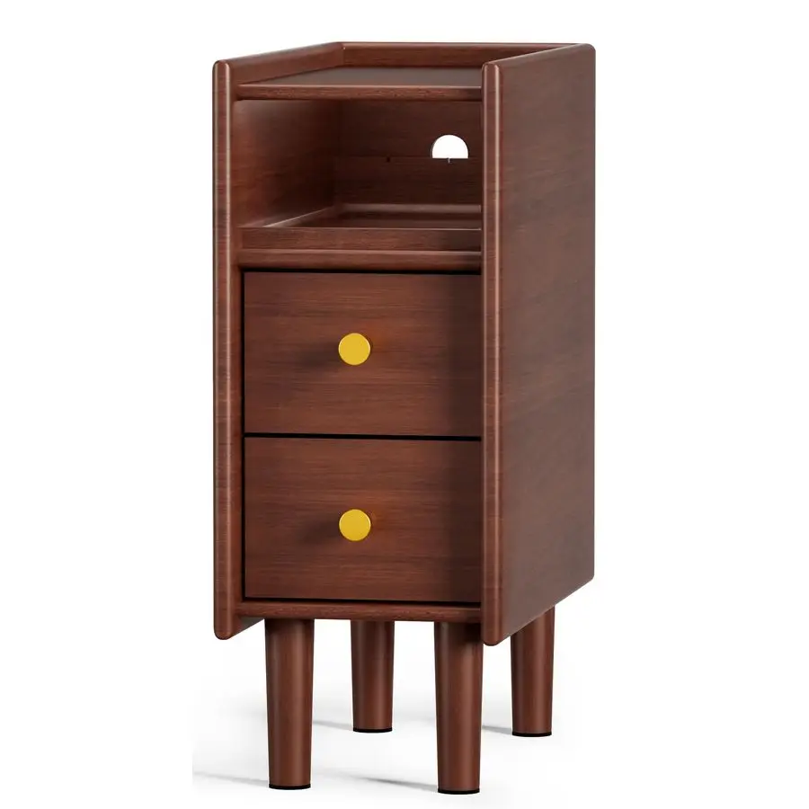 

Narrow Nightstand with 2 Drawers Solid Wood Narrow Side Table with Open Shelf for Small Spaces, Couch, Bedroom, Living, Office S