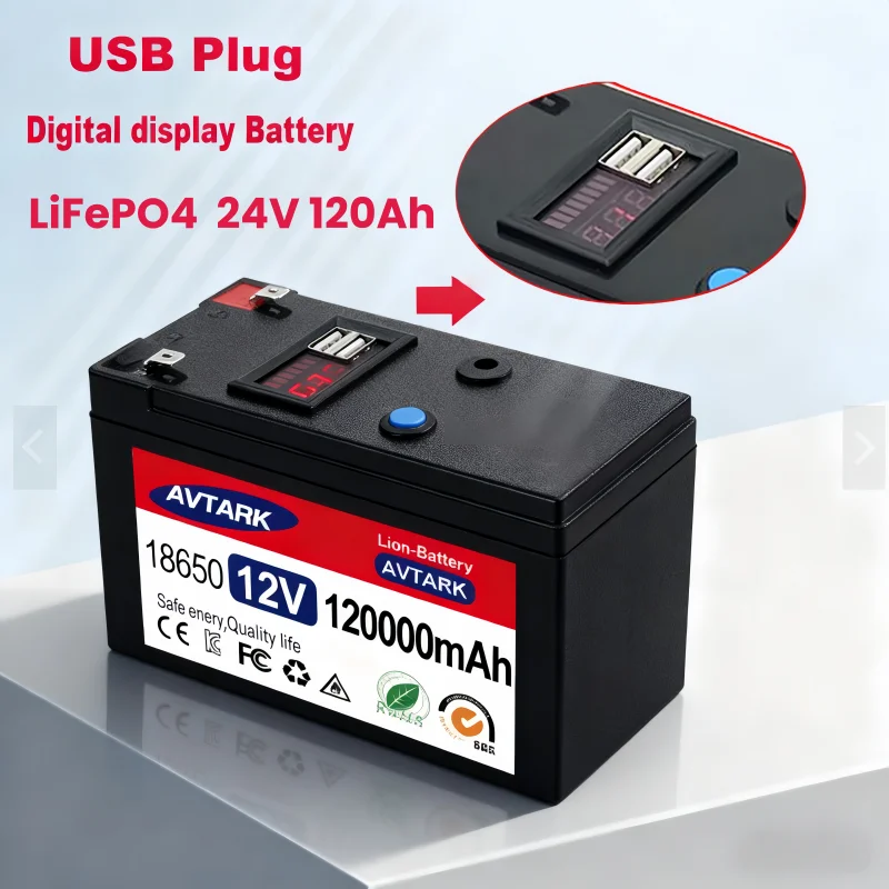 

Portable Power Station 24V 120Ah LiFePO4 Battery with LCD Display, USB Port, for Outdoor, Solar System, Van Life