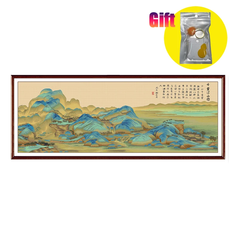 Spring Cross Stitch uncomplete kit Chinese Retro Canvas Thousand Mile Landscape Map embroidery and creativity Cross-stitch