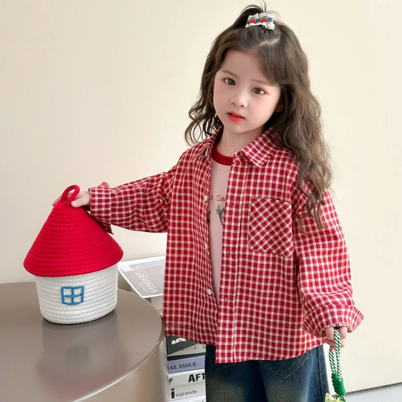

Girls Shirt Spring and Autumn New Style Korean Plaid Casual Daily Fashion Versatile Shirt Simple and Elegant Wear