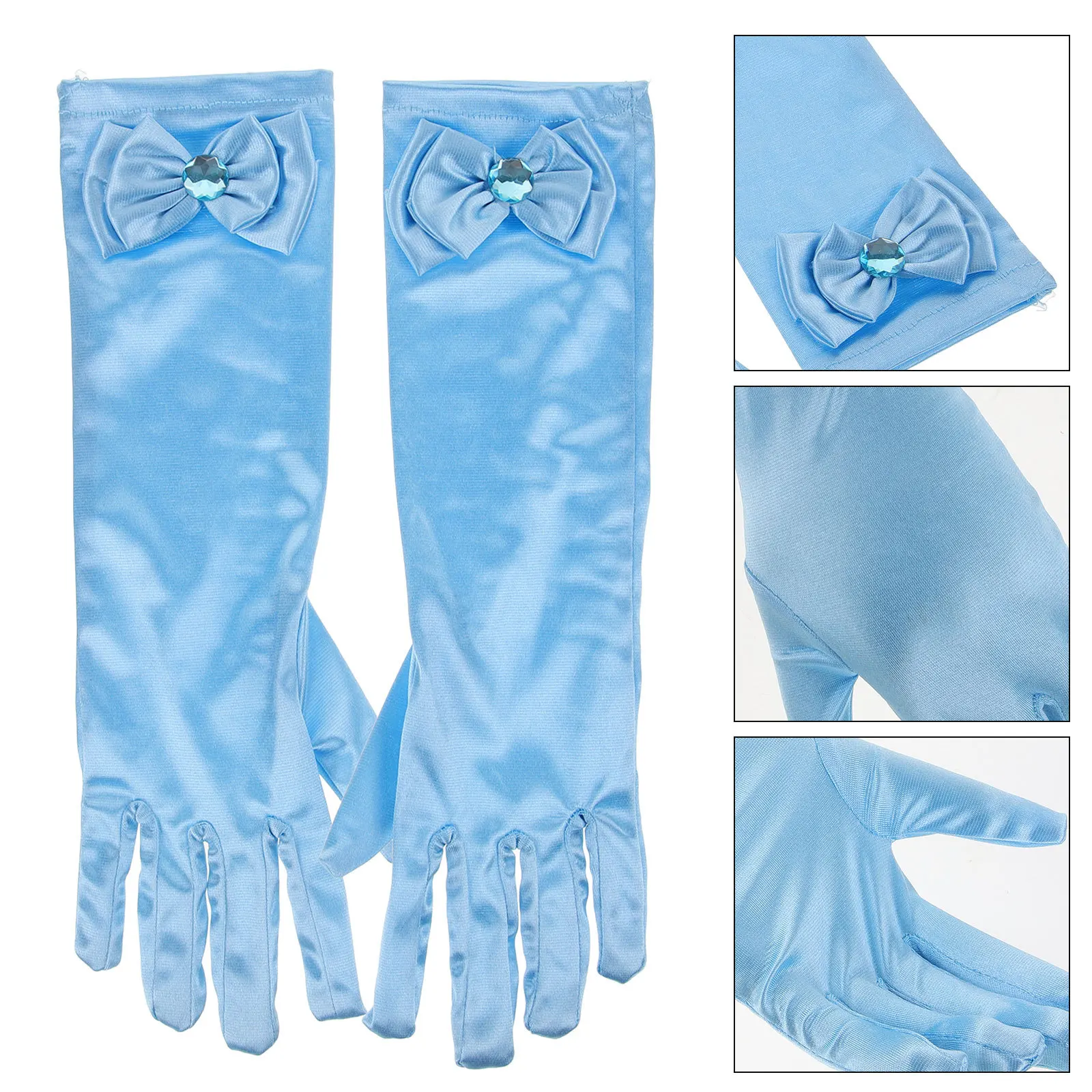 

1Pair Bowknot Satin Gloves Long Finger Gloves for Kids Girls Flower Girl Wedding Ceremony Stage Dance Party Cosplay Princess