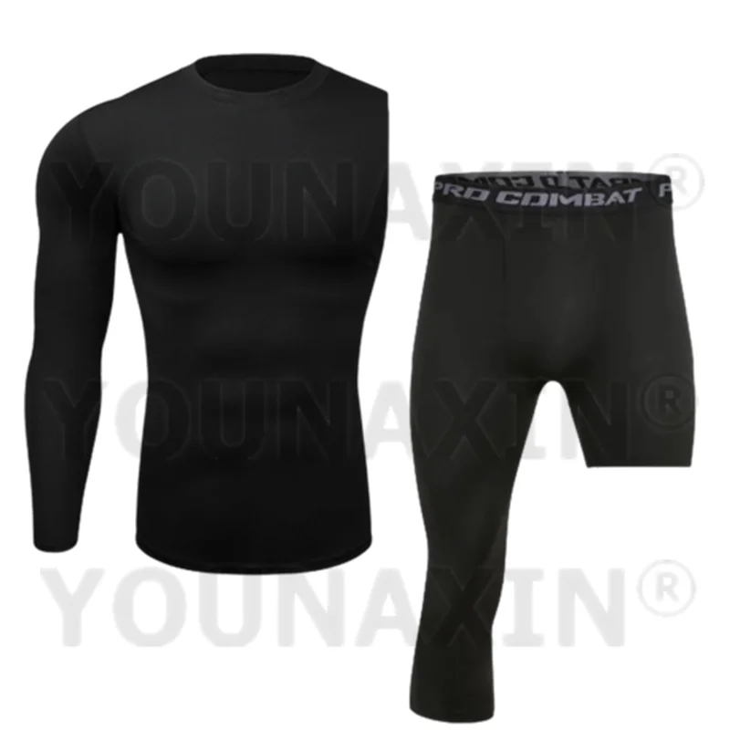 Men Base Layer One Arm Sleeve T-shirts Exercise Trousers Running Tight Sports Cropped One Leg Leggings Basketball Fitness Pants