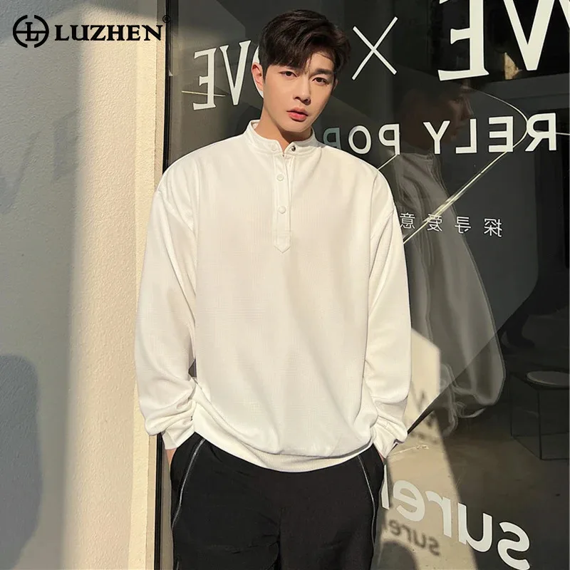 

LUZHEN однотонная длинная футболка 2025 года, новая модная мужская красивая элегантная темпераментная стильная корейская повседневная мужская футболка JY5546