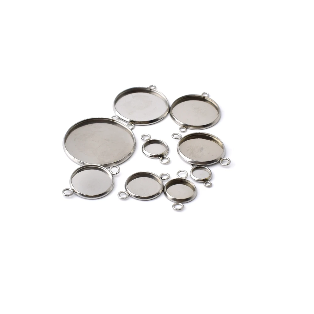 10-20Pcs 6-25mm Stainless Steel Blank Cabochon Base Tray Bezels Charm Pendant Base Diy Accessories For Jewelry Making