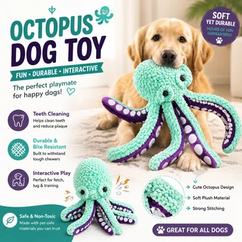 Interactive Plush Octopus Dog Toy 1