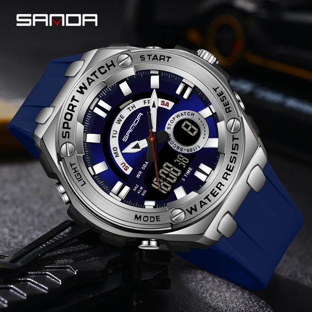 

Модные Sanda 3190, хит продаж, многофункциональные мужские электронные кварцевые часы, водостойкий ночник, будильник, студенческий спорт