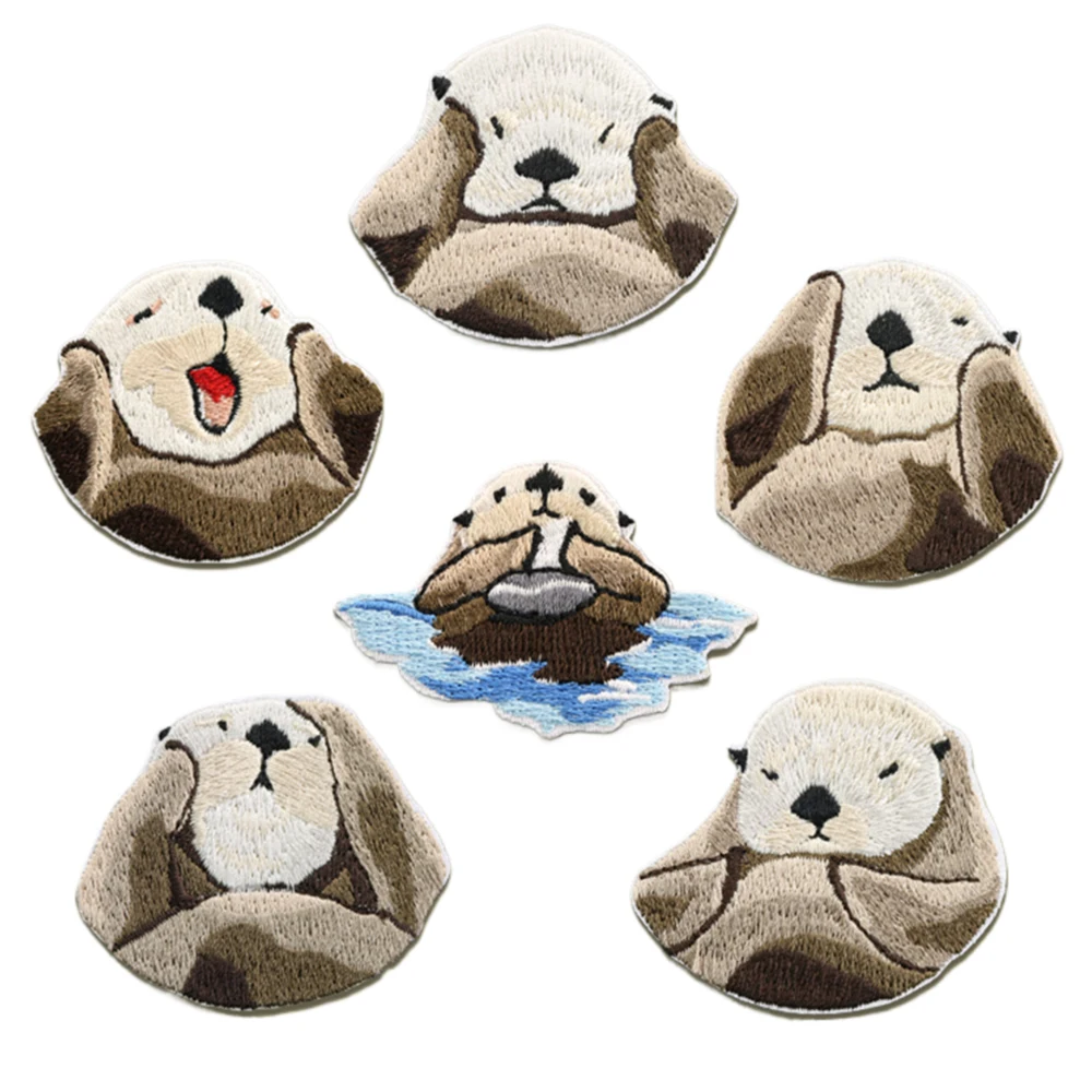 Parches bordados de nutria para niñas, parche adhesivo para bolsa, pegatina de pegamento pequeño para ropa de niños, gorras de diseñador, 1 unidad