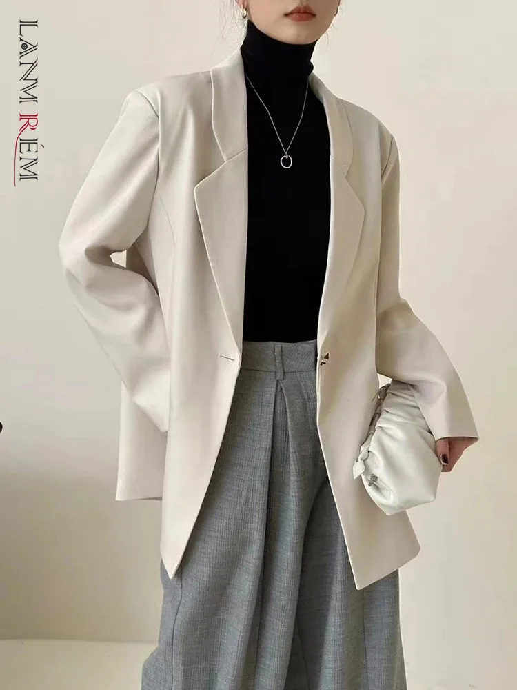 

[LANMREM] Office Lady Single Button Blazers For Women Notched Long Sleeve Fit Female Fashion Coats 2024 Autumn New 26C114