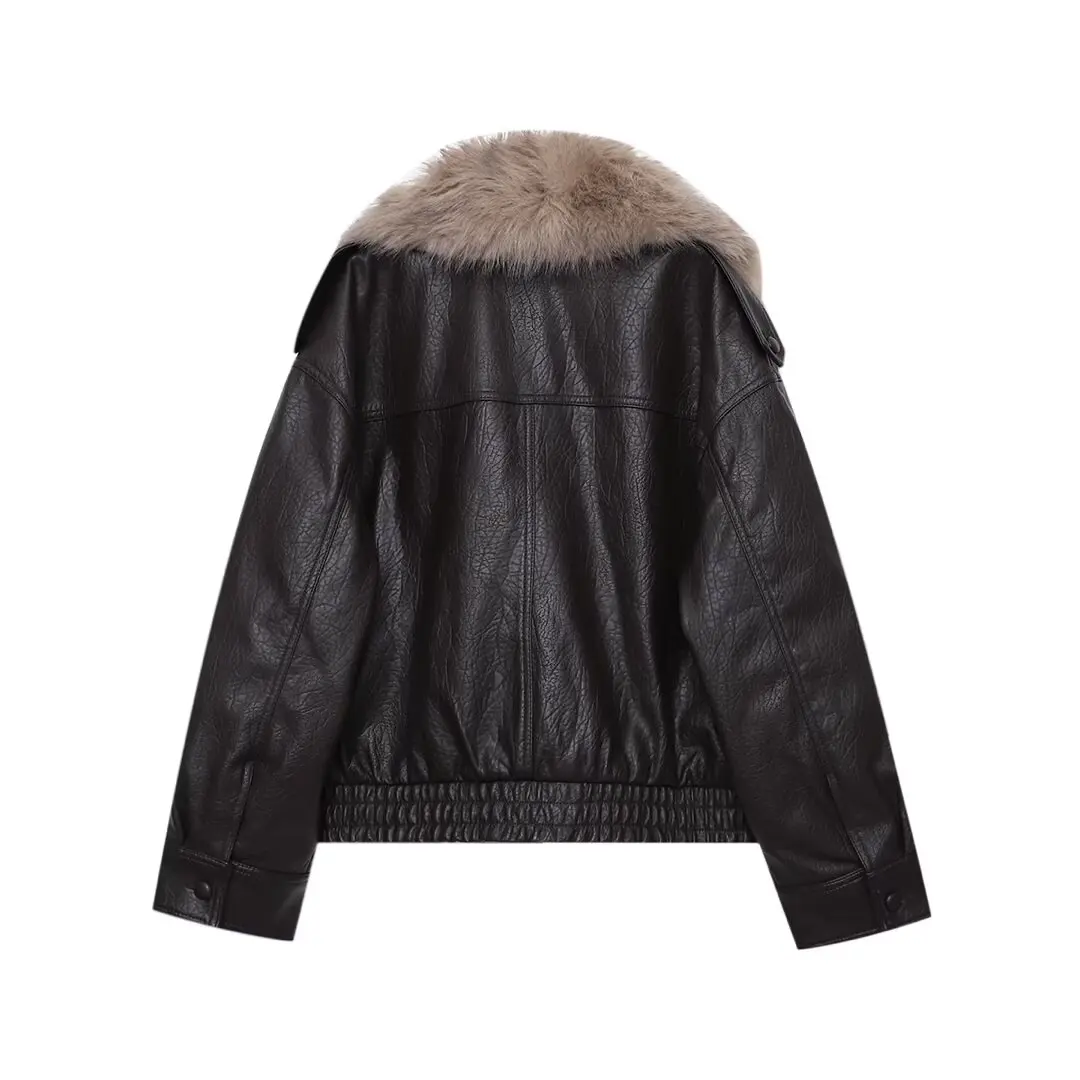 DiYiG WOMAN 2025 Winter New fashion winter new artificial fur detachable neckline imitation leather jacket coat Outerwear Mujer