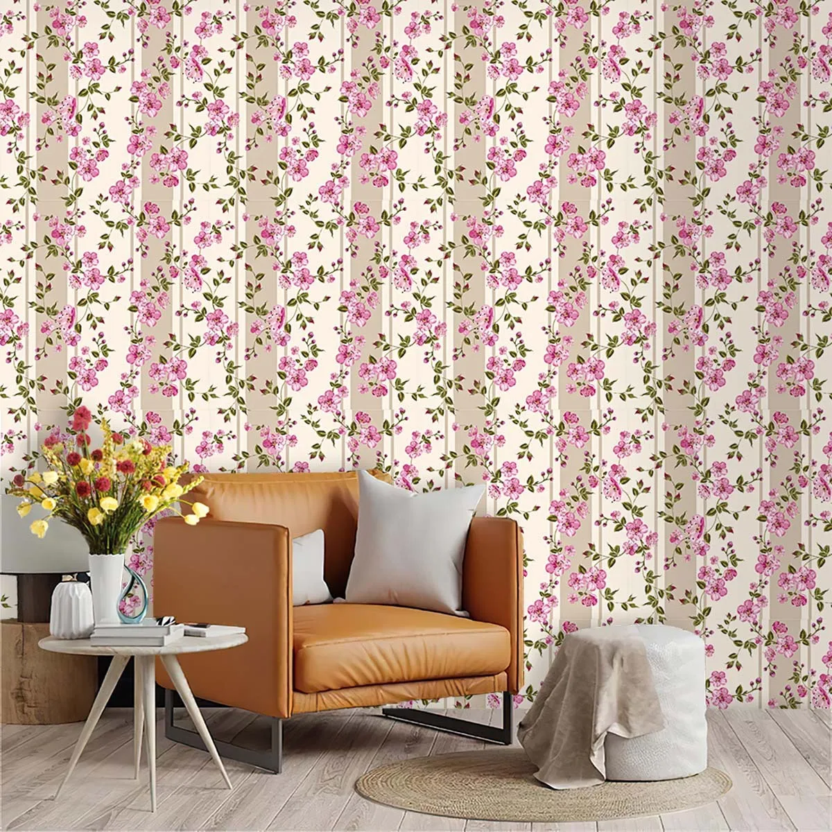 Vine Pink Floral Wallpaper Peel and Stick Self Adhesive Removable Wallpaper Flower Contact Paper Nursery Bedroom Mural Wall