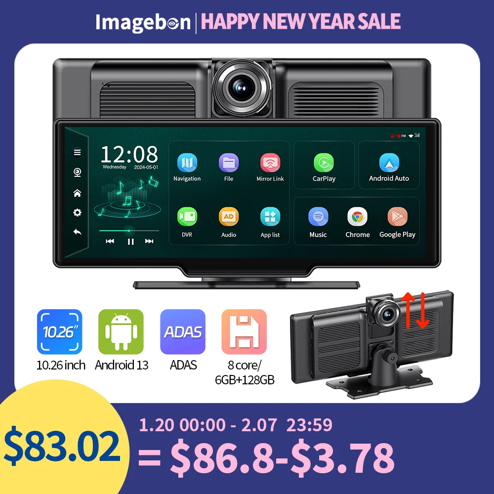 Imagebon 10.26'' 4G LTE Android 13 Dash Cam 8 Core 6+128GB Car DVR Netflix Google Play Carplay Android Auto Youtube OTA Upgrade