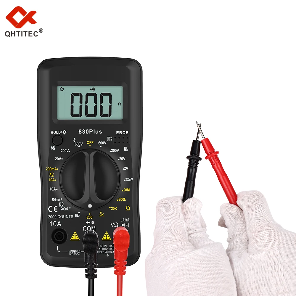 Qhtitec 830Plus Digitale Multimeter Ac Dc Ampèremeter Voltmeter Ohm Spanningstester Handheld Lcd Backlight Draagbare Meter Multimetro