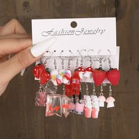 10Pcs Sweet Fruit Drink Daisy Drop Earring Set Cute Cartoon Food Ice Cream Donut Funny Resin Earrings Women Girls Jewelry