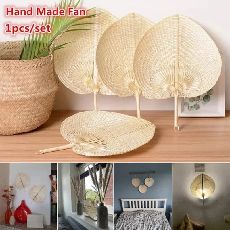 1PC Pure handmade peach shaped bamboo woven fan, summer fan, artistic and cool Pu fan, hand cranked fan