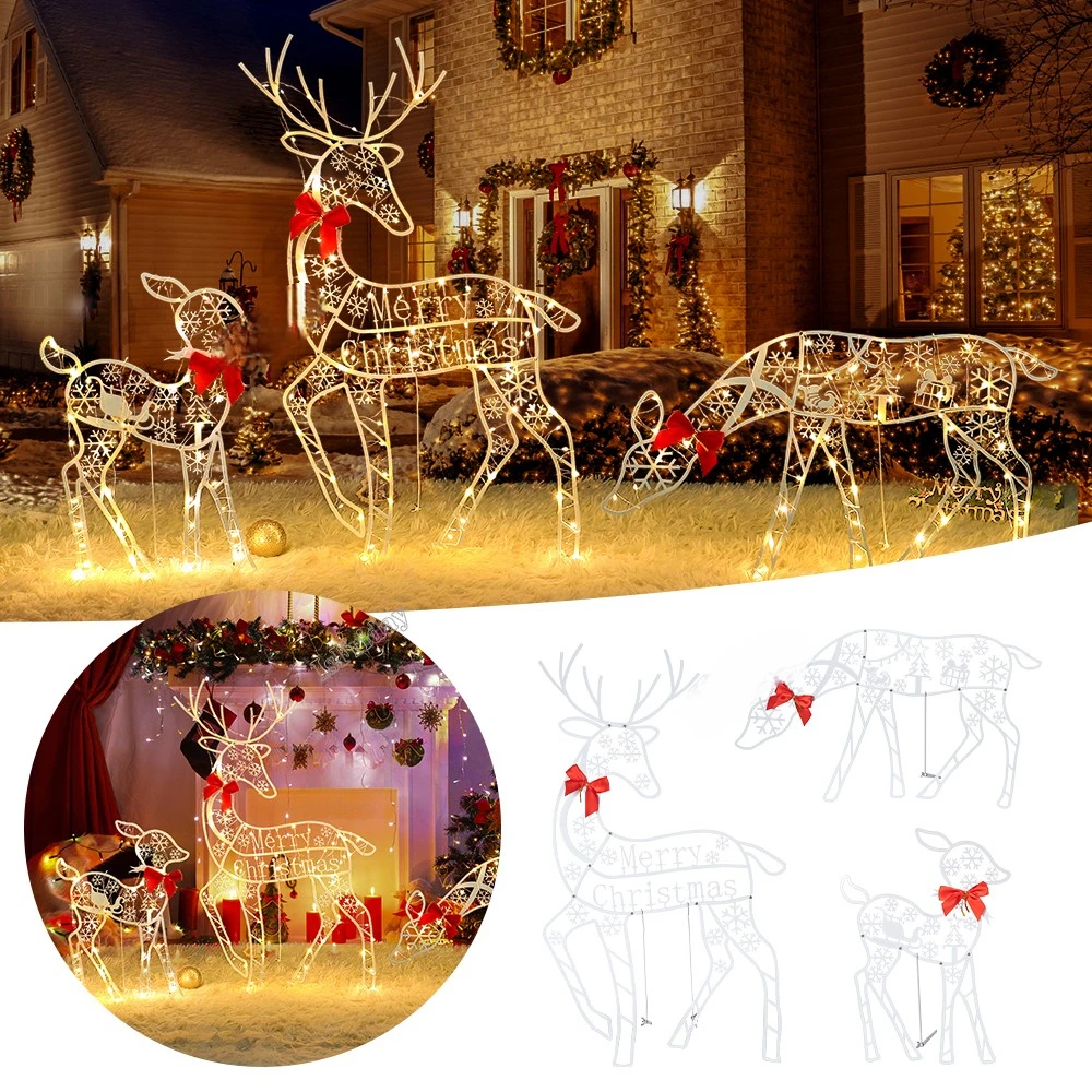 3pc original iluminado veados rena família iluminado veados decoração de natal com luzes led acender bucks quintal interno ou externo