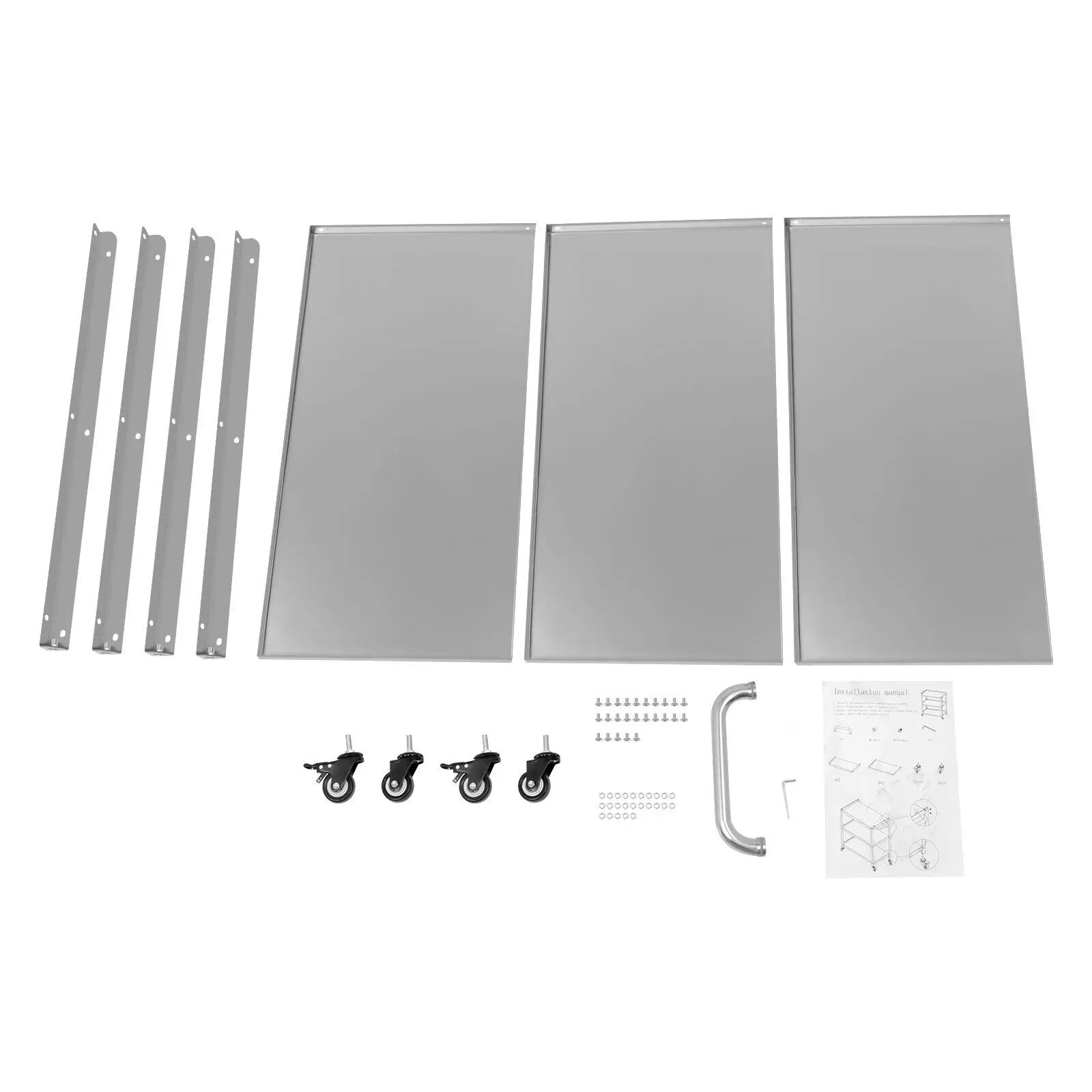 عربة مطبخ مكونة من 3 طبقات بعجلات عالمية، عربة تخزين من الفولاذ المقاوم للصدأ