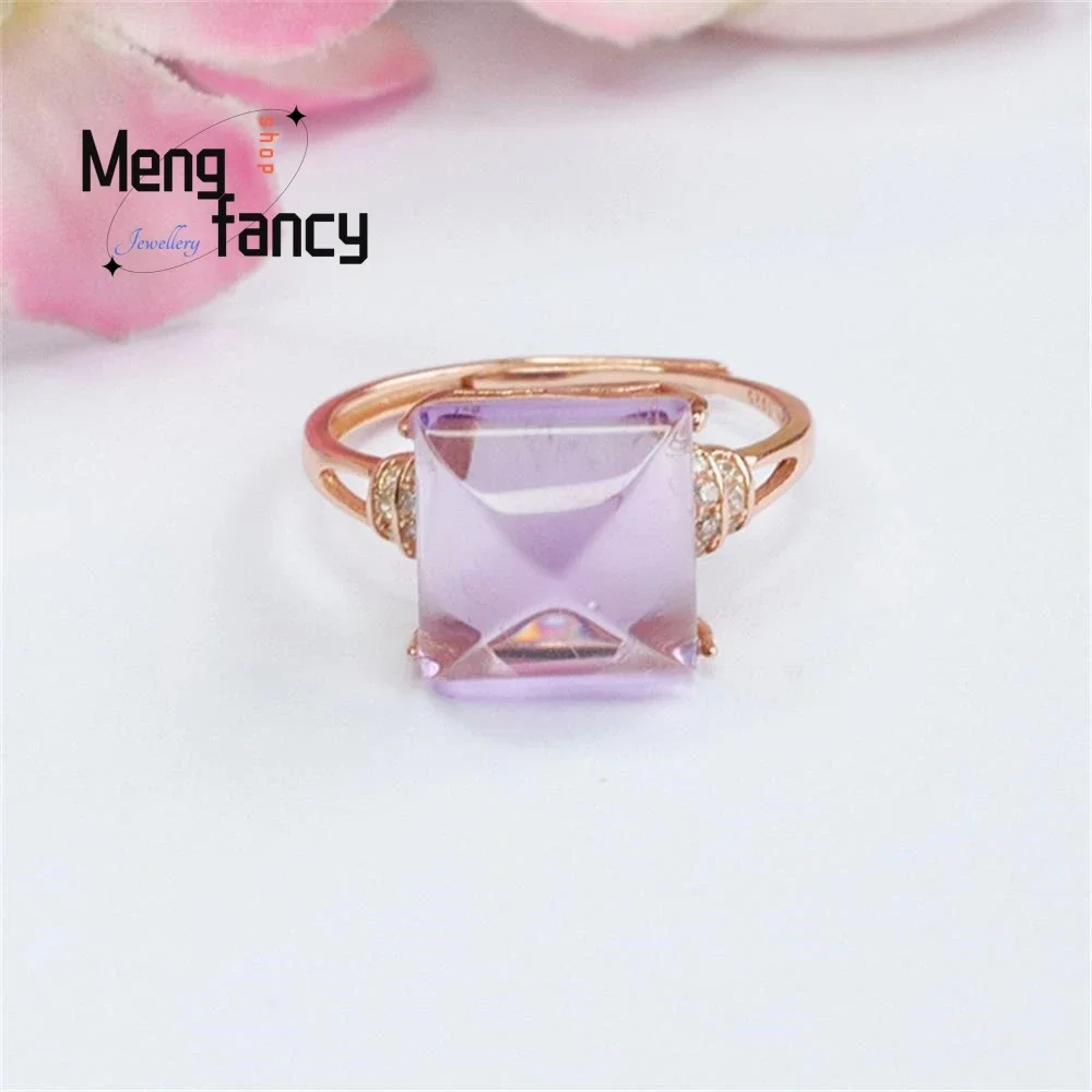 

S925 Silver Natural Amethyst Sugar Tart Ring Colourful Exquisite High-grade Fashion Luxury Jewelry Couple Promise Holiday Gifts