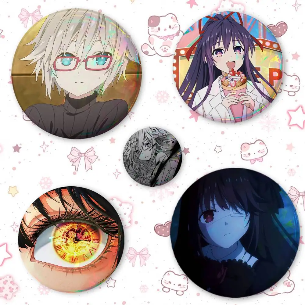 Anime D-DATE A A-LIVE Creative Round Button Pins Badge Set Cartoon Anime Movie Music Pattern Brooches For Bags Jackets