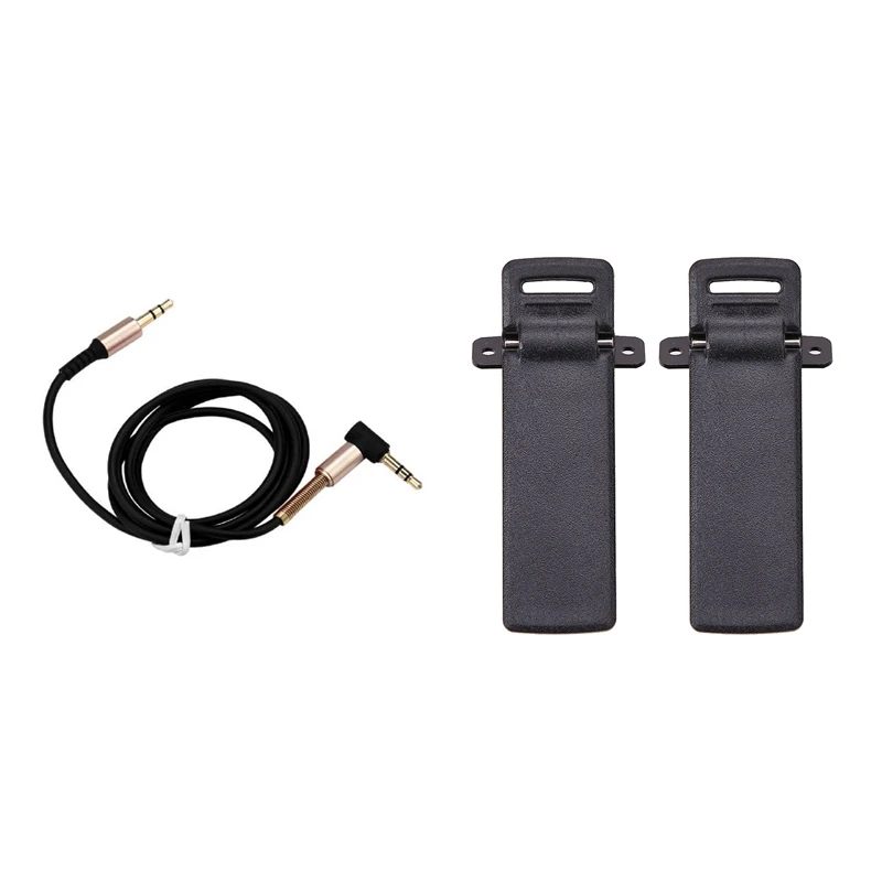 1 Set Walkie Talkie Spare Part Back Belt Clip & 1 Pcs 3.5Mm Jack Elbow Headphone Car Aux Audio Extension Cable