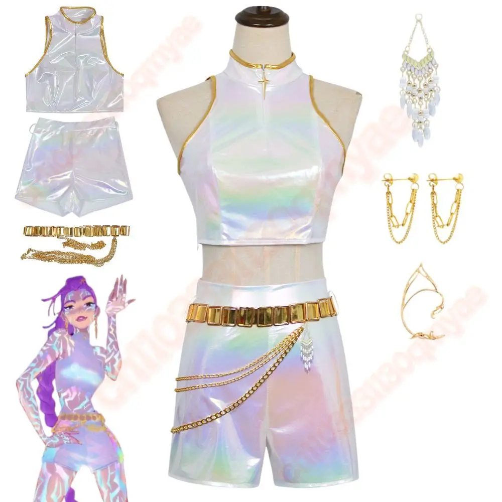 성인 어린이 Kpop 악마 헌터 루미 코스프레 의상 탑 반바지 여성용 역할 놀이 의상 할로윈 카니발 변장 슈트