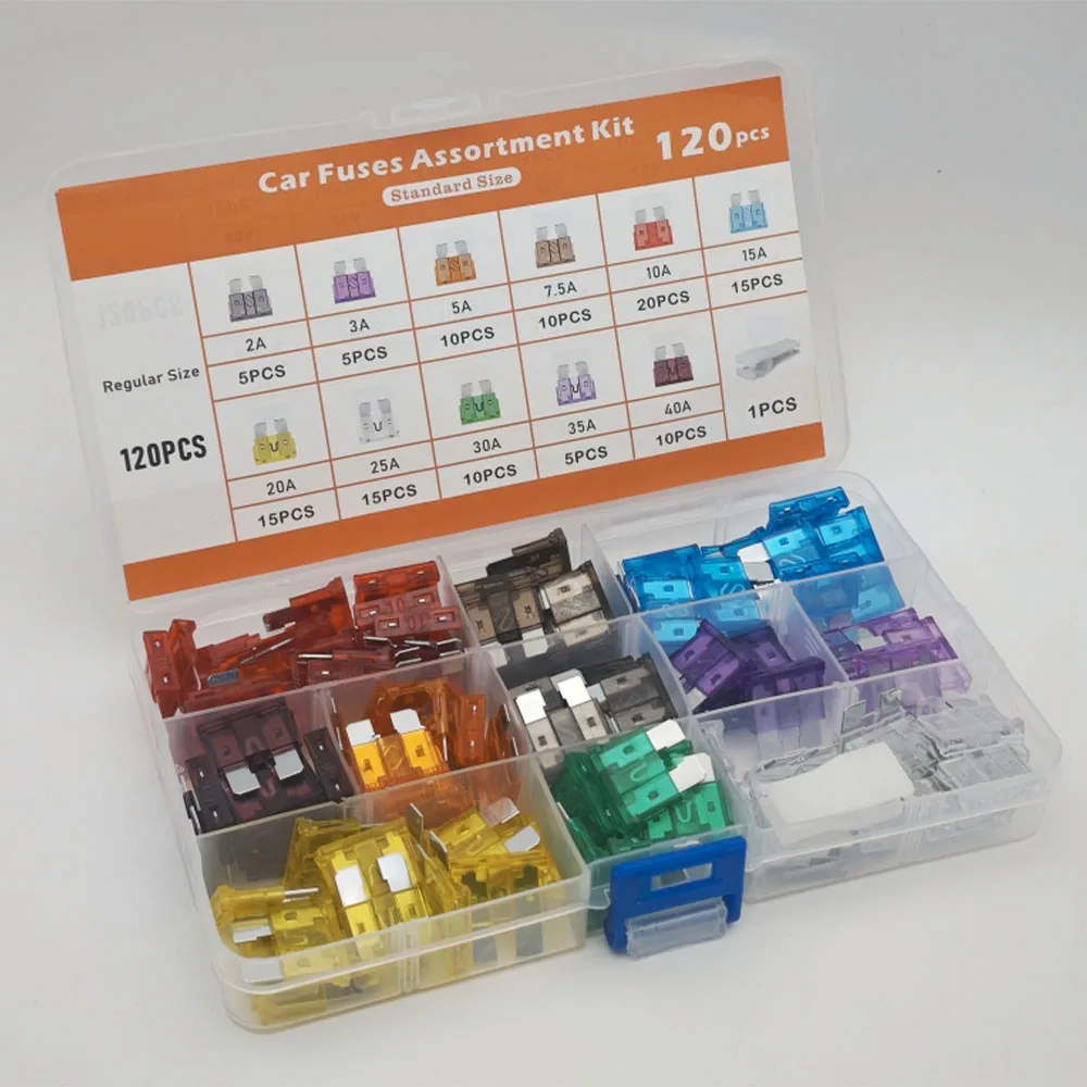 120-teiliges Standard-Sicherungssortiment, Flachsicherungen-Sortiment (2A 3A 5A 7,5A 10A 15A 20A 25A 30A 35A 40A) + Mit Sicherungsauszieher – Detail 1