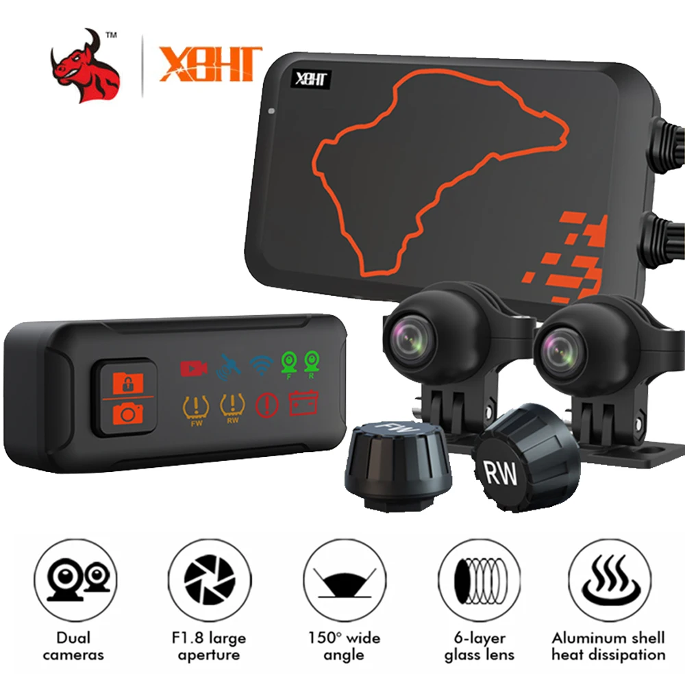 

Motorcycle Driving Recorder GPS Waterproof Moto Video Recorder Rear View Driving Tire Pressure Detection Night Vision Monitoring