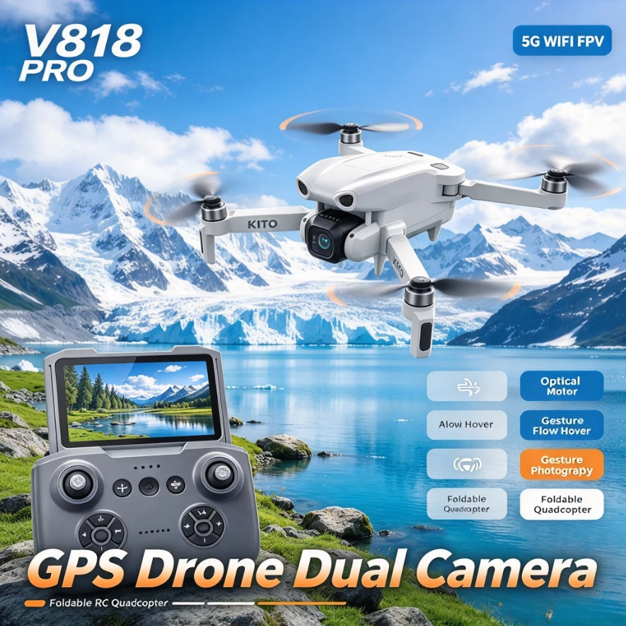 V818 Pro GPS Drone 8K HD Dual Camera 5G WiFi FPV Brushless Obstacle Avoidance Optical Flow Foldable RC Quadcopter
