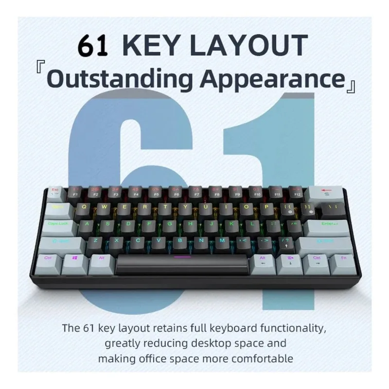 APAYADO K61 60% Mechanical Keyboard, 61 Keys Wired RGB Backlit Compact Design, PBT Keycaps For Gaming Office PC Laptop