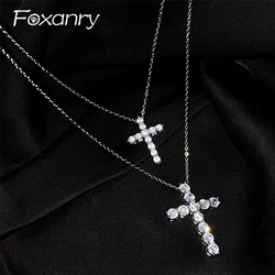 Foxanry Bling Zircon Necklace For Women Romantic Simple New Personality Cross Pendant Engagement Party Jewelry Gifts Wholesale