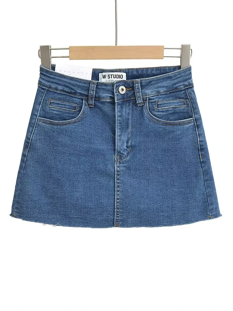 Sexy High Waist Short Denim Skirt with Frayed Hem Anti-Light Tight-Fitting Skirt Street Snap Half-Length  Skirt