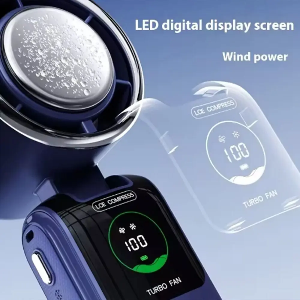 مروحة تبريد صغيرة محمولة لأشباه الموصلات شاشة LED 100 سرعة قابلة للطي بشكل لا نهائي مروحة مكتب منخفضة الضوضاء قابلة لإعادة الشحن