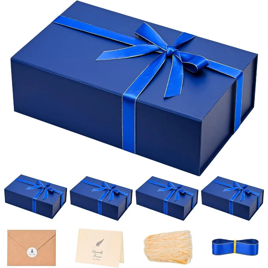 

Large Gift Boxes 5 Pack 13.85 x 8.35 x 4.45 Inch for Birthday Parties Weddings and Holiday Presents with Matching Ribbon Greeti