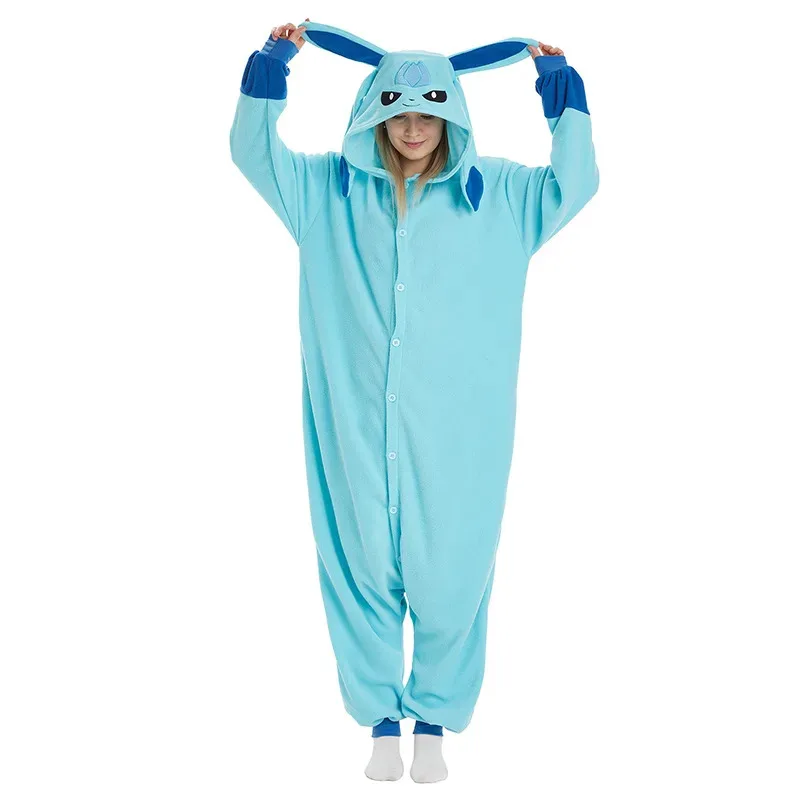

TAKARA TOMY Glaceon Kigurumi Onesie Eevee Косплей Костюм Пижамы Хэллоуин Рождество Пижама Аниме Взрослый Теплый Домашняя Одежда Наряд