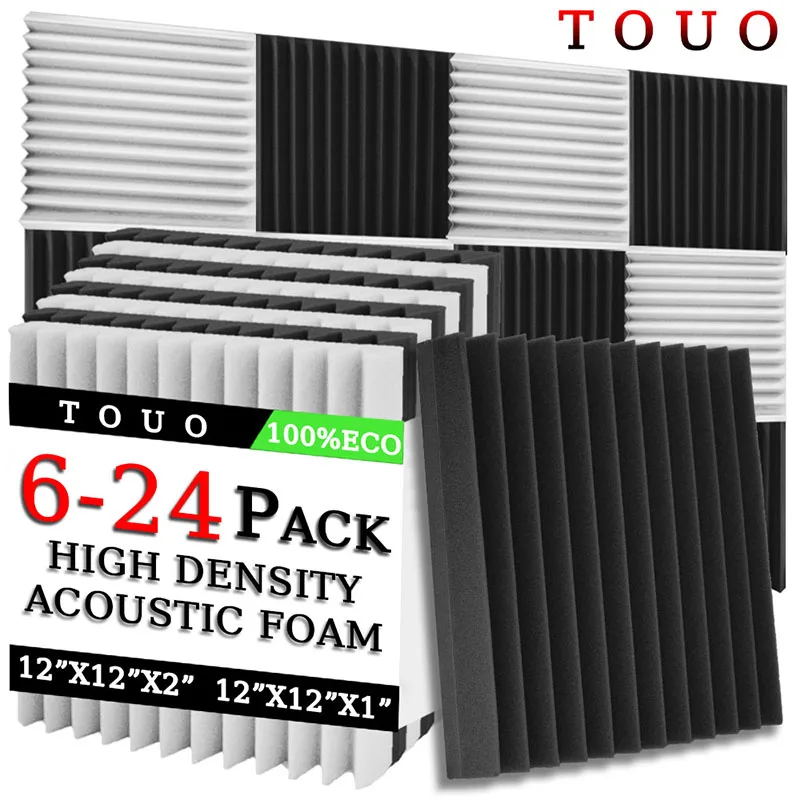 

TOUO 6/12/24 Pcs Acoustic Foam High Density Wall Soundproofing Home Studio Acoustic Treatment Ceiling Sound Absorbing