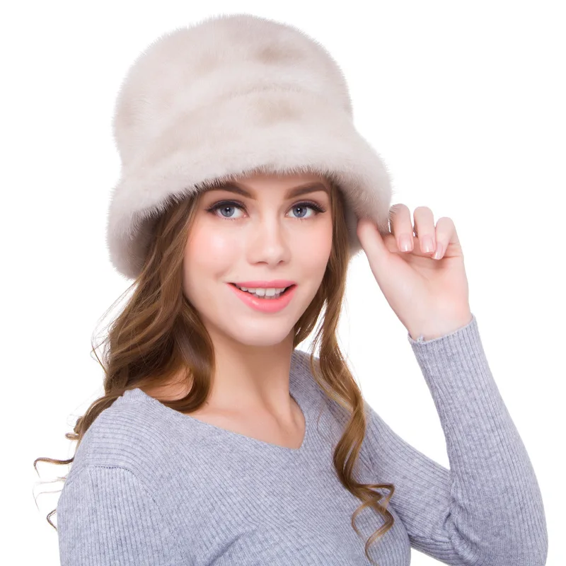 New Mink Skin Hat Mink Fur Grass Gift Hat Whole Mink Beige Fur Hat