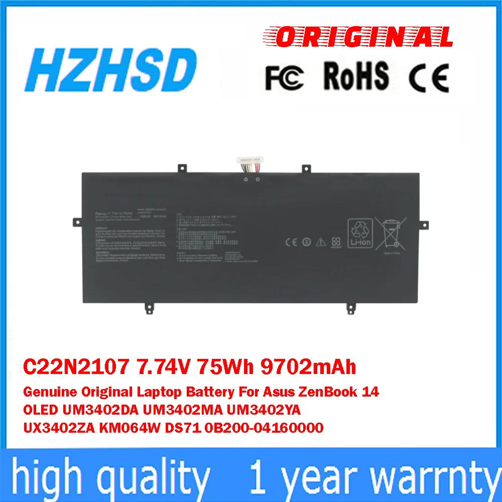 

C22N2107 7.74V 75Wh 9702mAh Genuine Original Laptop Battery For Asus ZenBook 14 OLED UM3402DA UM3402MA UM3402YA UX3402ZA KM064W