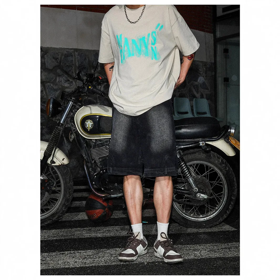 American High Street Retro Design Denim orts Y2K Summer Thin Loose Straight Cut Five-Point Pants Low Waist Jeans orts