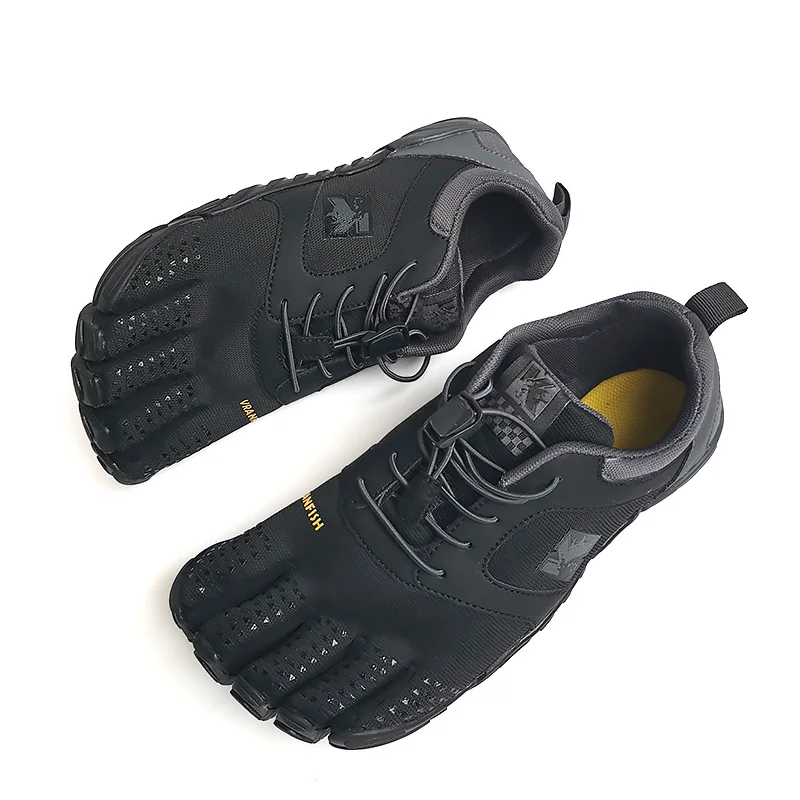 Men Women Five Finger Barefoot Shoes Breathable Mesh Patchwork Elastic Drawstring Non Slip Hiking Climbing Gym Training Outdoor