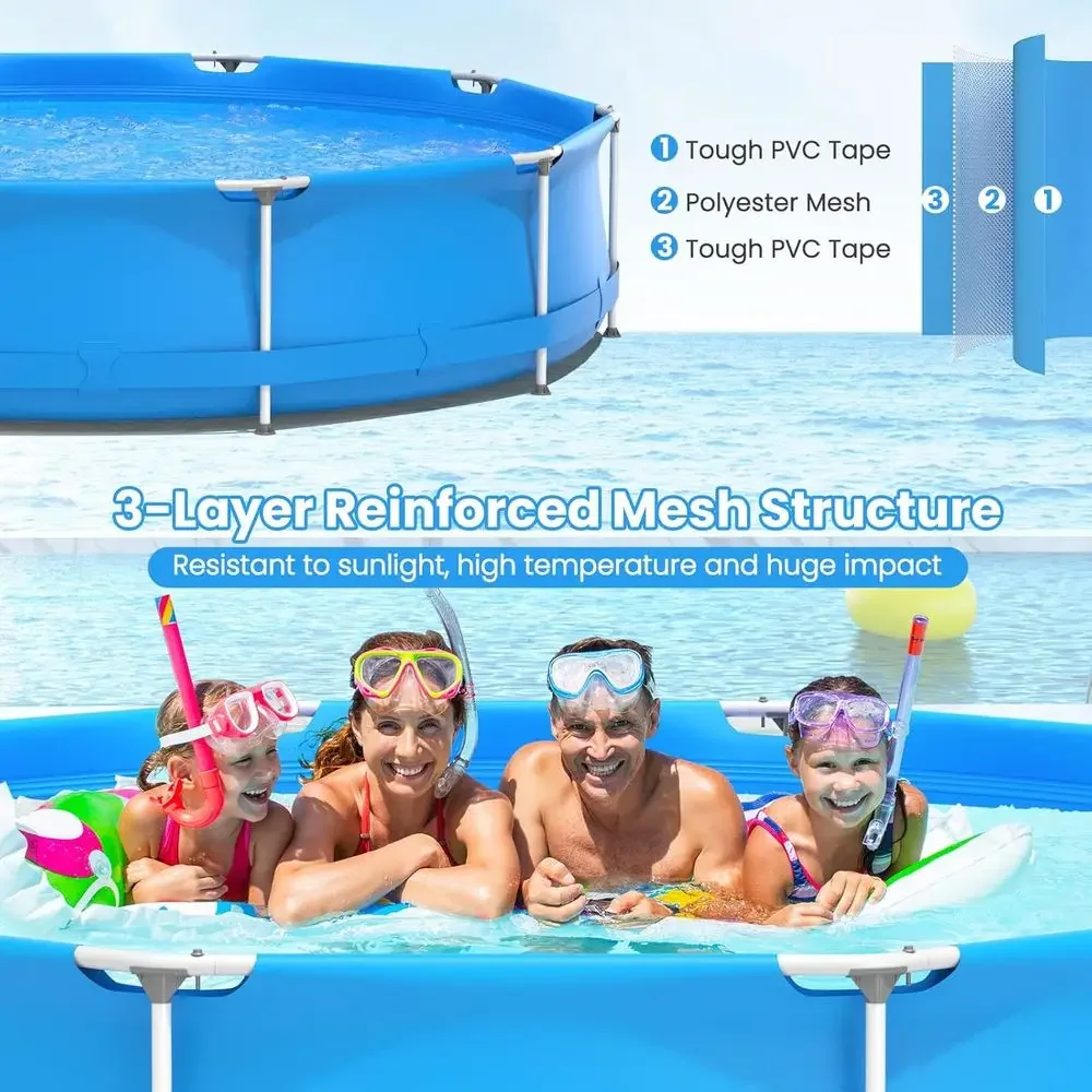 12ft x 12ft 30-Inch Round Steel Frame Above Ground Swimming Pool with Cover