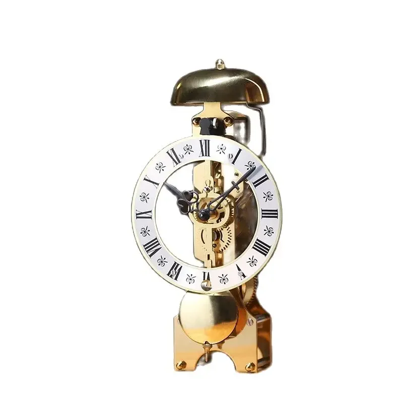 Luxury Rerto Gold Table Clock Silent Metal Mechanical Desk Pendulum Clock Nordic Pure Copper Desktop Clocks Watches Manual Gift