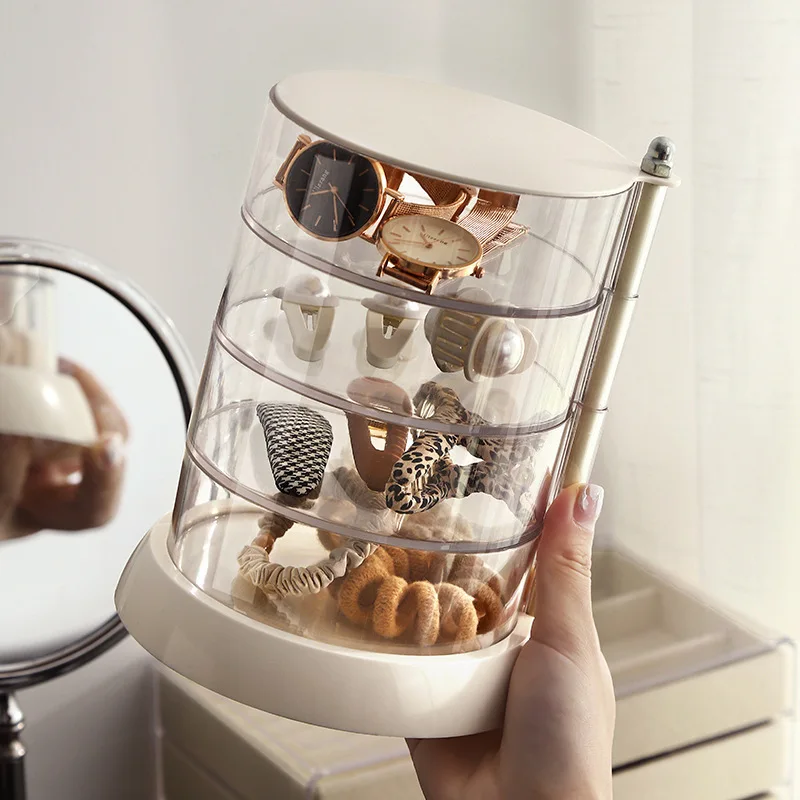 

360° Rotating Makeup Organizer with Dust-Proof Lid - Premium Jewelry Storage Box for Necklaces, Earrings, Ear Studs, Rings