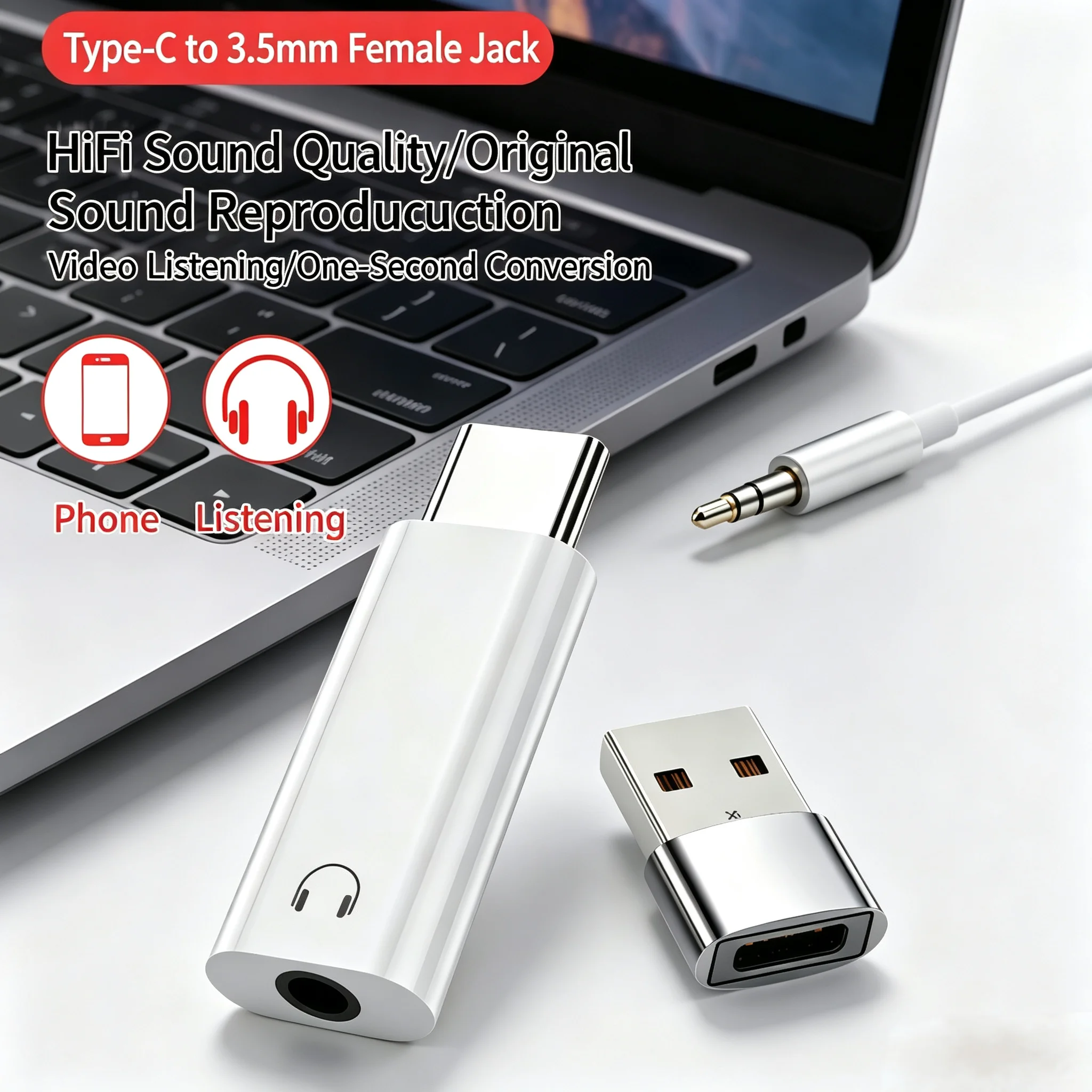 USB type C to 3.5mm jack Audio Adapter USB C 3.5mm Aux Adapter TypeC Earphone Converter For Iphone15 Samsung Xiaomi Huawei