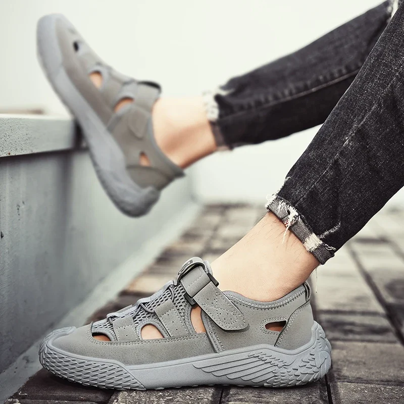 Leather Men\'s Shoes Summer Outdoor Hiking Shoes Breathable Non-slip Wear-resistant Mesh Shoes Soft Comfortable Casual Shoes