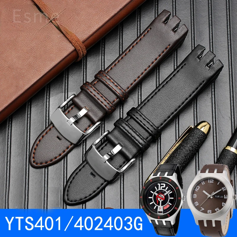 For Swatch Yts401 402403g Genuine Leather Watch Strap Waterproof Sweat-Proof Arc Interface Watchband Accessories 20mm