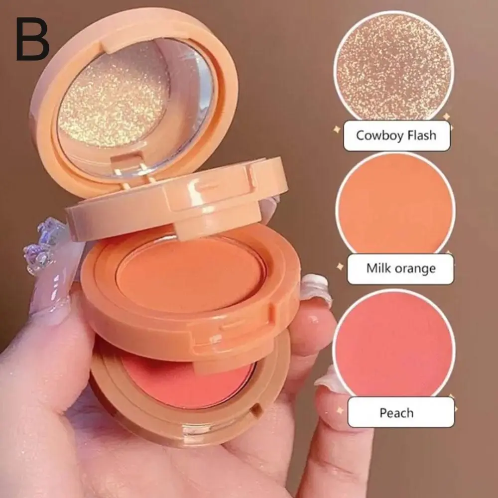 Fashion 3 IN 1 Blush Palette Contour Long-Lasting Sunset Shimmer Eyeshadow Highlighter Powder Bronzer Glitter Blush