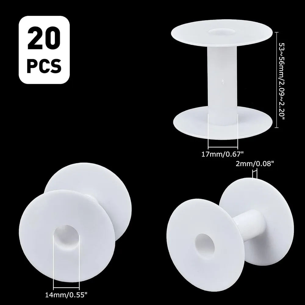 20 Packs Small Empty Spools White Plastic Spools Wire Weaving Bobbins Ribbon Chain Crafts and Sewing 2.2X 2.3 inch