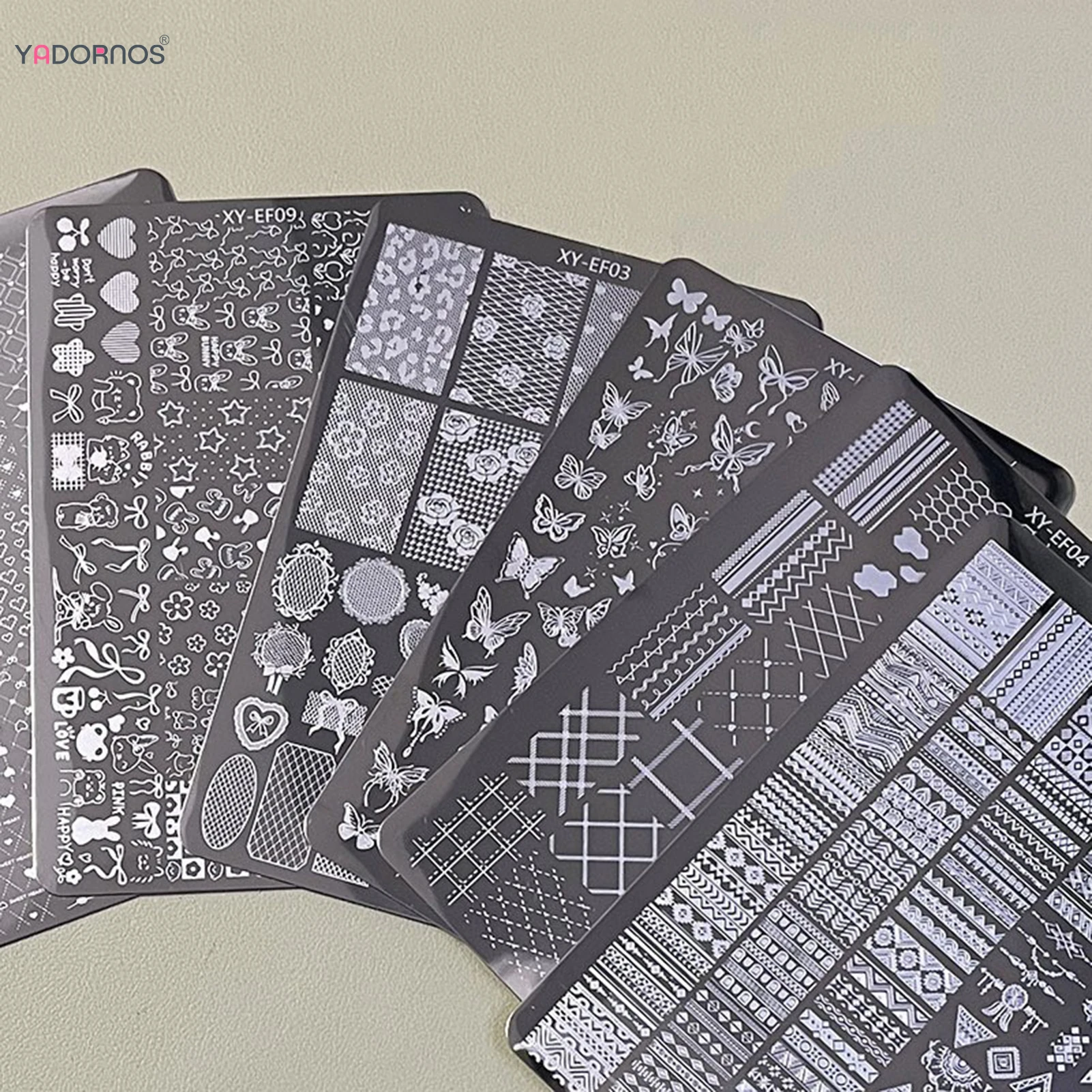 1Pcs Nail Stamping Plates Multi-styles Nail Art Plate Stainless Steel Stripe/Bowknot/Flower/French Nail Design Stencil Tools