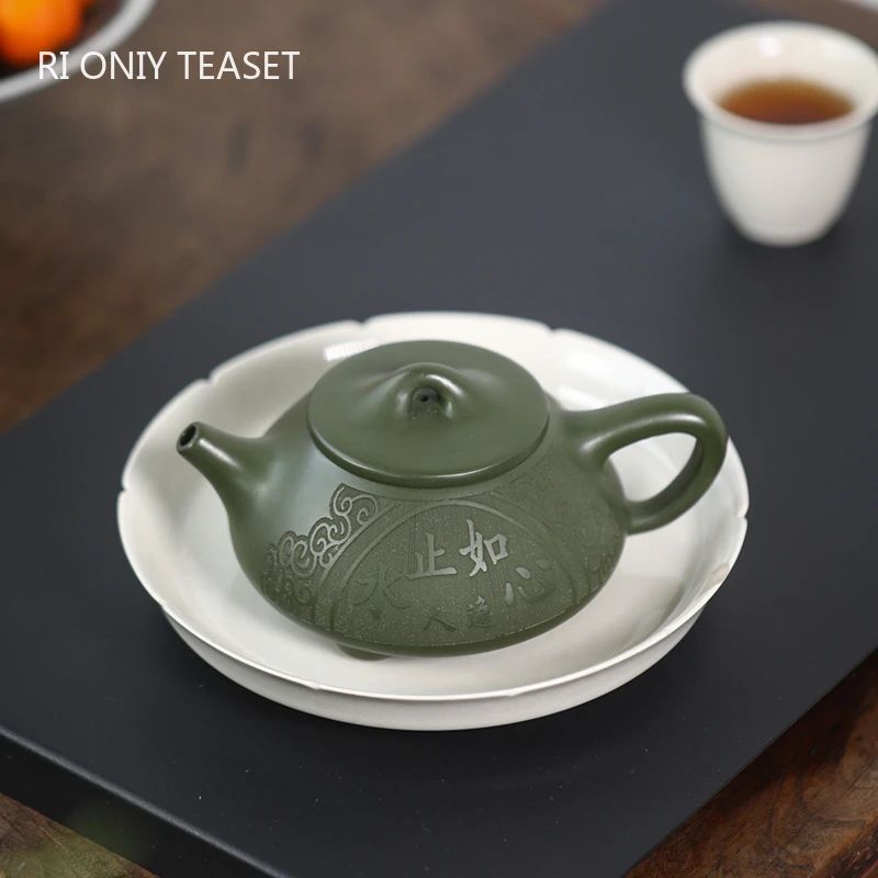 

220ml Yixing Purple Clay Teapot Handmade Triangular Shape Tea Pot Raw Ore Green Mud Kettle Household Chinese Zisha Tea Set