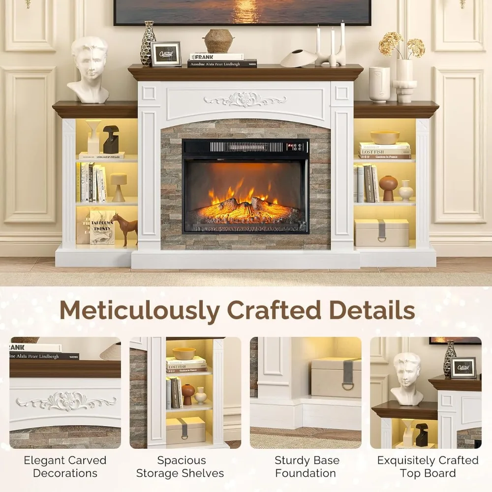 حامل تلفزيون حديث 70 مدفأة كهربائية لـ 80 تلفزيونًا، مركز ترفيه بإضاءة LED مع رف